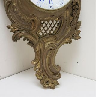 19th c Antique French Gilt Bronze Cartel Hanging Wall Clock Japy Freres 4