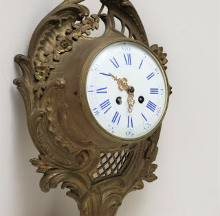 19th c Antique French Gilt Bronze Cartel Hanging Wall Clock Japy Freres 5