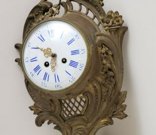 19th c Antique French Gilt Bronze Cartel Hanging Wall Clock Japy Freres 6