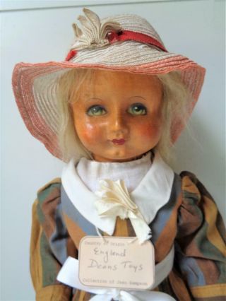 Antique 1920s Deans Ragbook Co.  Toys Cloth Doll 18 " Made In England Mask Face
