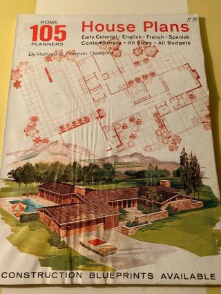 Home Planners 105 1975 Bicentennial Ed.  Atomic Ranch Vintage House Plans Traditi
