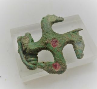 Circa 300 - 400ad Ancient Roman Bronze Brooch With Four Enamelled Dragon Heads
