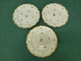 Three Antique Meissen Crossed Swords Hand Painted Floral Plates First Quality