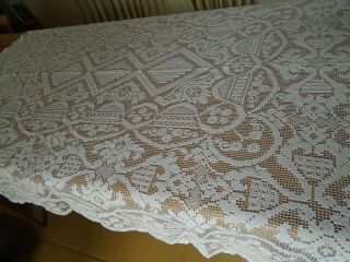 VINTAGE HAND WORKED COTTON FILET LACE TABLECLOTH - 44 X 62 INCHES - 2