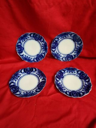 Antique Johnson Brothers Florida Semi Porcelian Flow Blue China Plates X 4