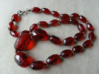 Antique Vintage Jewellery Cherry Amber Bakelite Faceted Bead Necklace