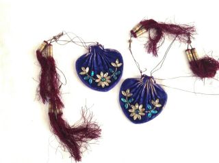 Antique Chinese Silk Gold Thread Beaded Purses Purse X 2 Gold & Silver Tassells