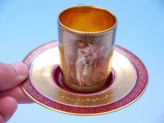 Antique Royal Vienna Austria Cup And Saucer - Cherub Signed Hauser,  Amoru Nymphe