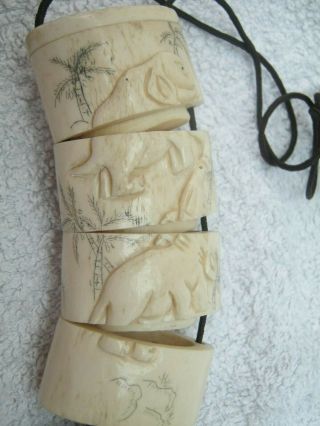 Hand Carved 4 Section Bovine Bone Inro With Scenes Of Elephants