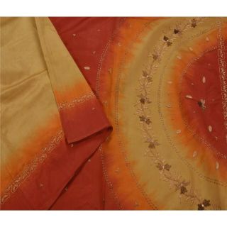 Tcw Vintage Cream Saree Pure Silk Hand Beaded Craft Fabric Premium 5 Yd Sari