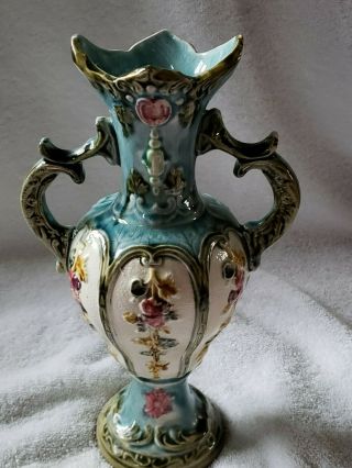 Antique Majolica Victorian Style 2 Handled Vase Circa 1890 