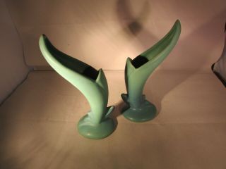 Antique Van Briggle Art Pottery Matching Pair Bud Vases Or Candle Sticks 8 " Tall