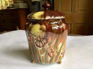 Antique Hand Painted Bisquit Jar Japan Irises " Mk " Porcelain