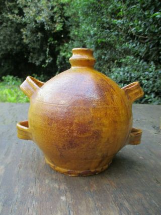 Antique Mustard Art Pottery " Conscience " Olive Oil Jug Jar France Confit Pot