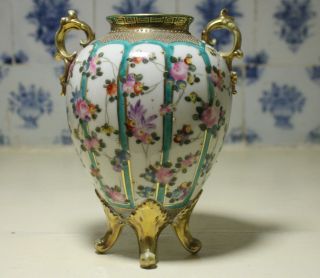 Antique Noritake Handpainted Vase Urn 19cm Handpainted Flowers Vintage Japanese