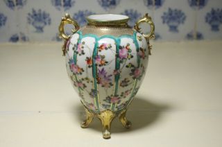 Antique Noritake Handpainted Vase Urn 19cm Handpainted Flowers Vintage Japanese 2