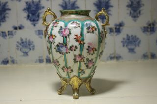 Antique Noritake Handpainted Vase Urn 19cm Handpainted Flowers Vintage Japanese 5