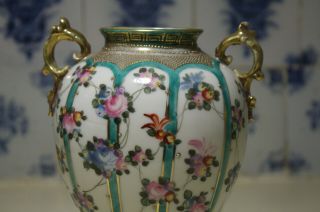 Antique Noritake Handpainted Vase Urn 19cm Handpainted Flowers Vintage Japanese 6