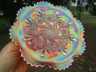Dugan Question Marks Antique Carnival Art Glass Stemmed Plate Marigold