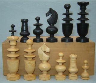 Large Antique French Regency Wood Chess Set With 3” King Vintage France