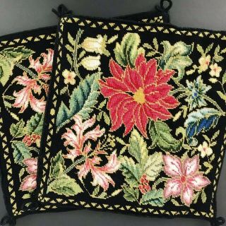 Vintage Embroidered Decorative Throw Pillow Cover Black Floral Velvet 15 X 15.