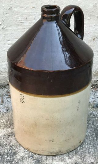Two - Tone 2 Gallon Antique Stoneware Whiskey Jug Moonshine Pottery Crock