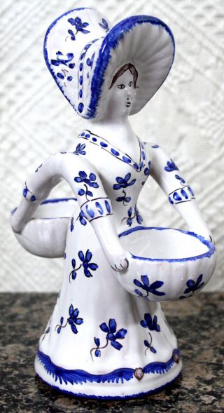 Antique Matet " C " Fait Main France Double Open Salt Porcelain Figurine 8 " Tall