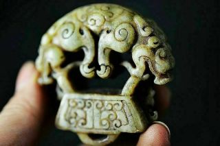Distinctive Chinese Natural Old Jade Carved Beast Amulet Pendant J30