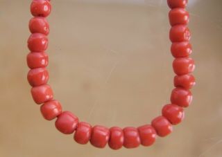 Gorgeous Antique Real Carved Coral Bead Necklace 14g