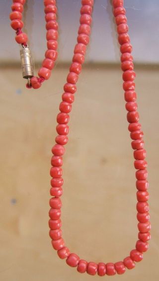 GORGEOUS ANTIQUE REAL CARVED CORAL BEAD NECKLACE 14g 5