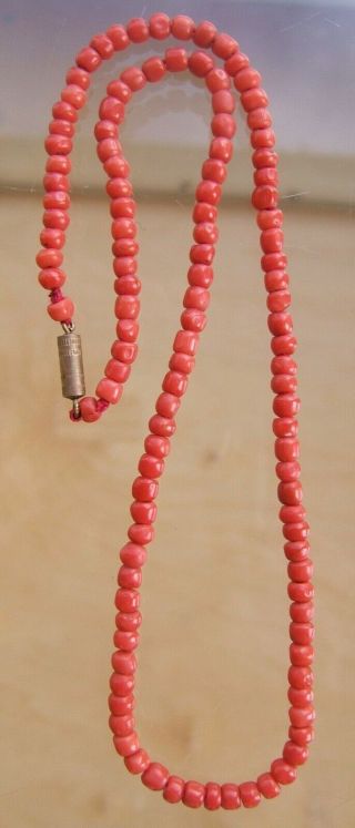 GORGEOUS ANTIQUE REAL CARVED CORAL BEAD NECKLACE 14g 6