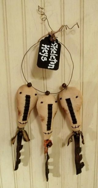 Primitive Grungy Grubby Spooky Skeleton Keys Halloween Doll Set