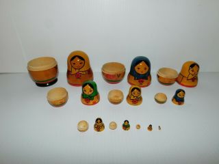 Vintage Wooden Russian Nesting Nester Dolls 10 " Doll " Set