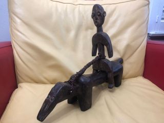 African Wood Carving Art Statue Figure Man Riding Horse Equestrian