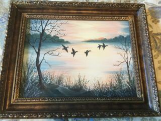 Vintage Painting Oil On Canvas 9 X 12 Marsh Ducks