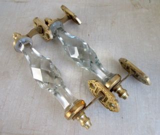 Vintage Look Brass Clear Glass Victorian Cut 2 Pc Pull Push Door Drawer Handles
