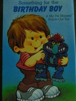" My Pet Monster " 1987 Birthday Boy Greeting Card W / Punch - Out Pet Monster