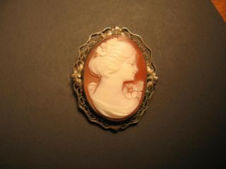 Antique Victorian Era Carved Shell Cameo Pin Brooch