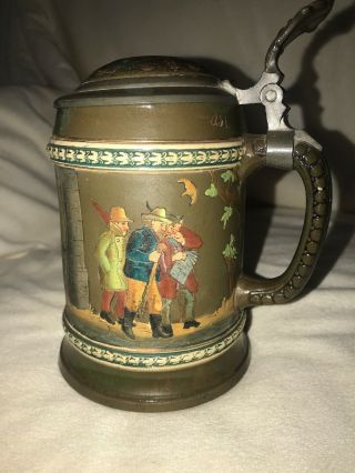 Rare Simon Peter Gerz 1220 Antique German Mug Etched Lidded Beer Stein
