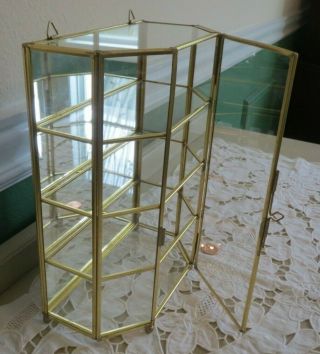 Vintage Brass Glass Mirrored Display Case 4 Tier Table Top Or Wall Mount Curio