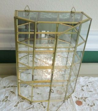 Vintage Brass Glass Mirrored Display Case 4 Tier Table Top or Wall Mount Curio 2