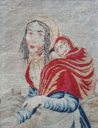 Antique Vintage Needlework Embroidery Tapestry Sampler Madonna Mother Child
