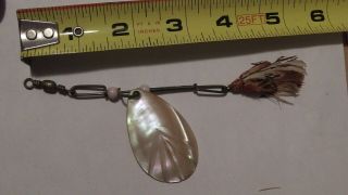 Antique Carved Mother Of Pearl Abalone Fishing Lure Fly Spinner Blade Eskimo
