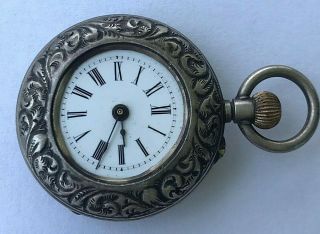 0s - Antique 19th Century L Jacot Locle Silver Pocket Watch With Roman Numerals