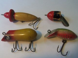 Four Old Wood Lures,  South Bend,  Shakespeare,  Rush Tango,  And Bite - Em
