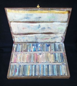 Wonderful Antique Wooden Box Cased Art Set Of Geo Rowney Finest Artist Pastels