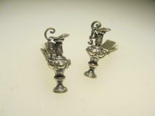 Small Vintage Sterling Silver Oil Wine Water Urn With Handle Ewer Cufflinks