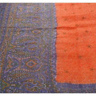 Tcw Vintage Saree 100 Pure Silk Hand Beaded Craft Fabric Orange Antique Sari