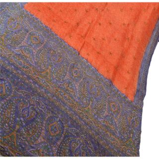 Tcw Vintage Saree 100 Pure Silk Hand Beaded Craft Fabric Orange Antique Sari 2
