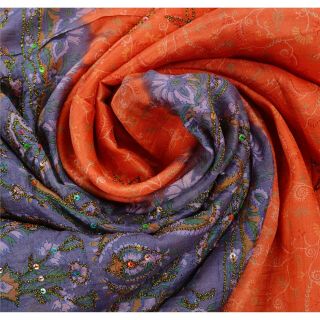 Tcw Vintage Saree 100 Pure Silk Hand Beaded Craft Fabric Orange Antique Sari 5